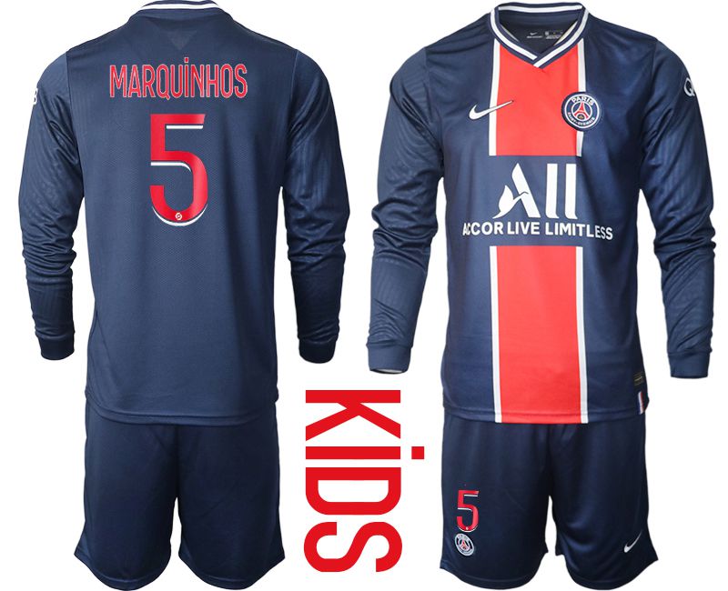 Youth 2020-2021 club Paris St German home long sleeve #5 blue Soccer Jerseys->paris st german jersey->Soccer Club Jersey